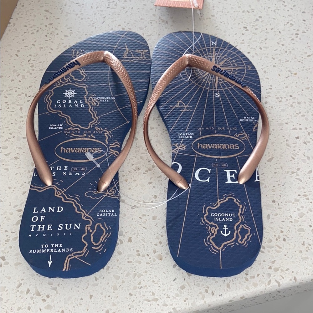 Havaianas Blue and Bronze Flip Flops